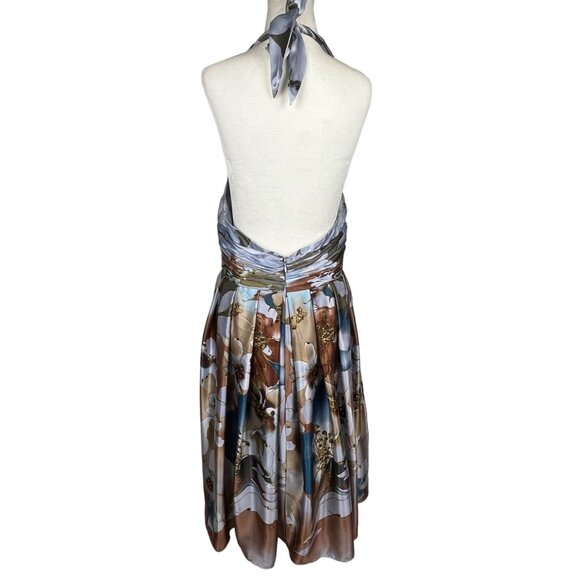 Adrianna Pappell Occasions Blue Floral Silk Halter Dress Sz. 12 - Picture 5 of 9